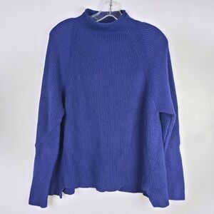 Elie Tahari Design Nation Blueberry Wool Blend Ribbed Mock Neck Knit Sweater S